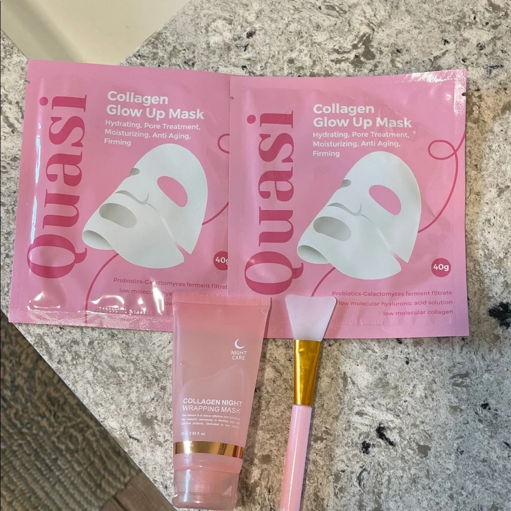 Collagen Glow Up Mask & Night Wrap - Pink Hydrating Face Mask Set - Picture 1 of 1